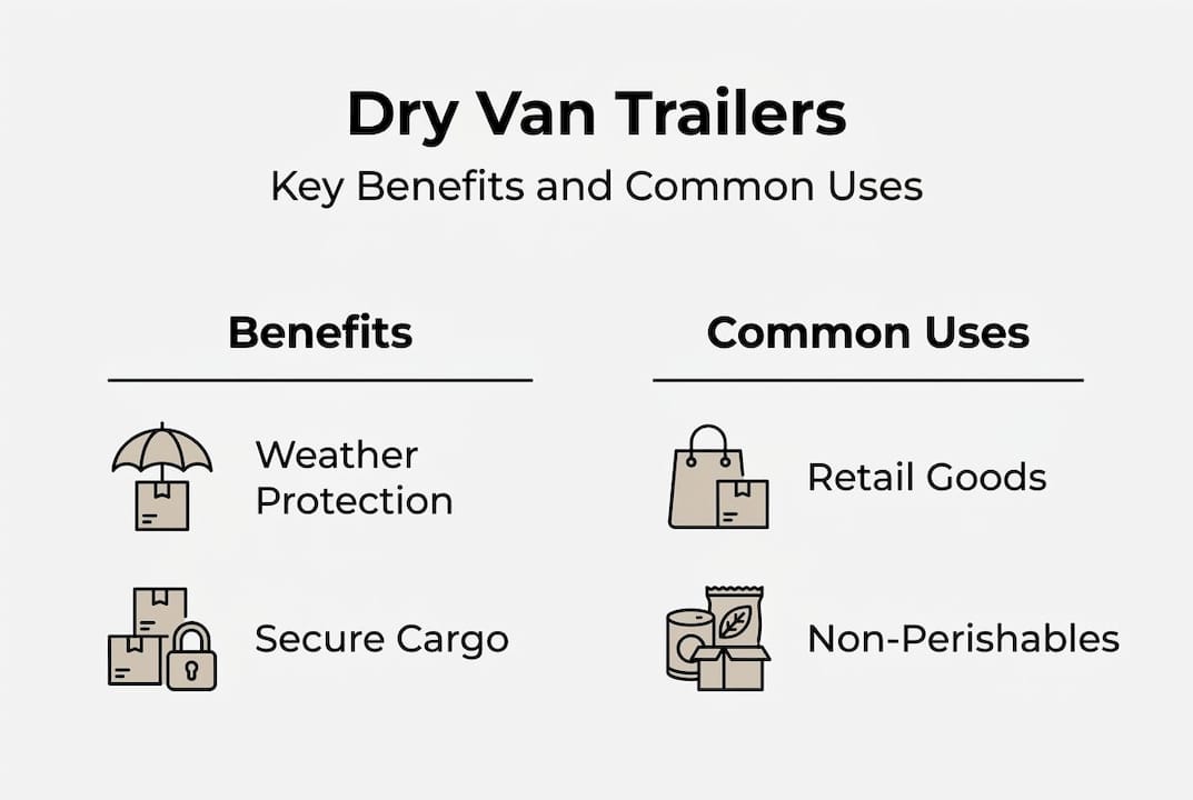 Infographic showing dry van trailer uses and benefits