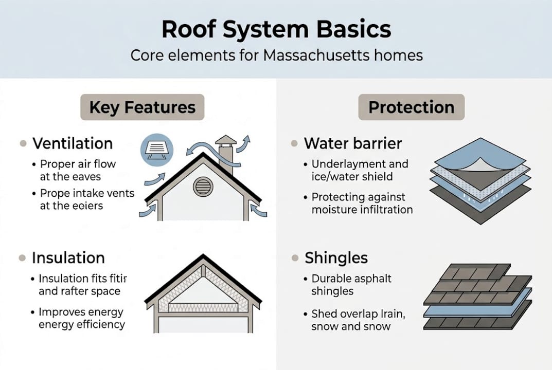 Infographic showing roof system basics and features