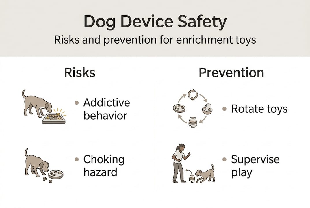 Infographic showing risks and prevention for dog enrichment devices