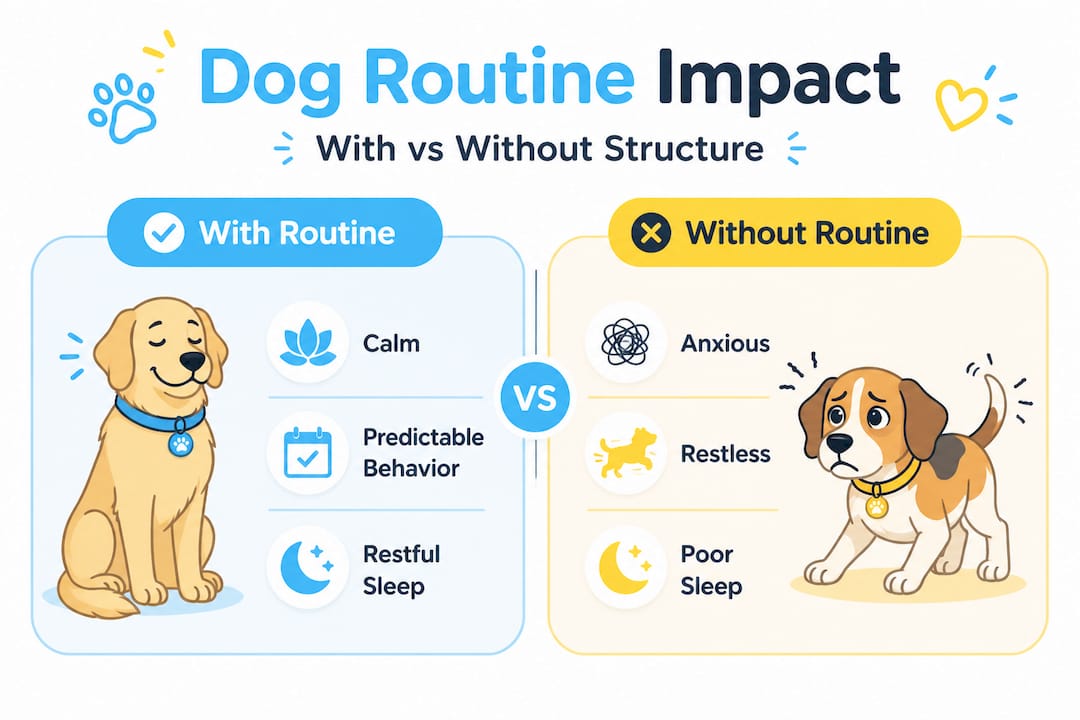 Infographic comparing dogs with and without routines