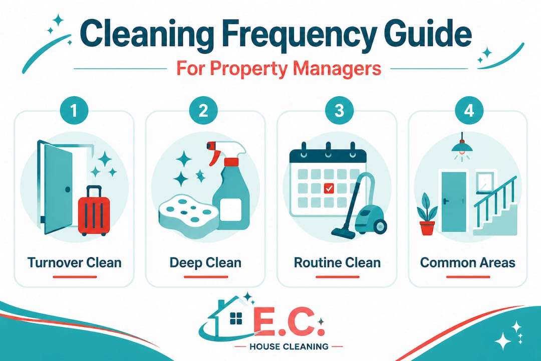 Infographic with property cleaning frequency guide steps