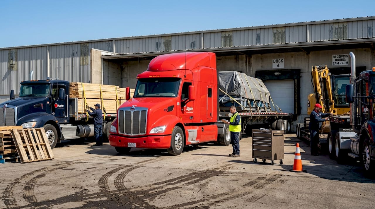 Different trailer types lined up at loading dock