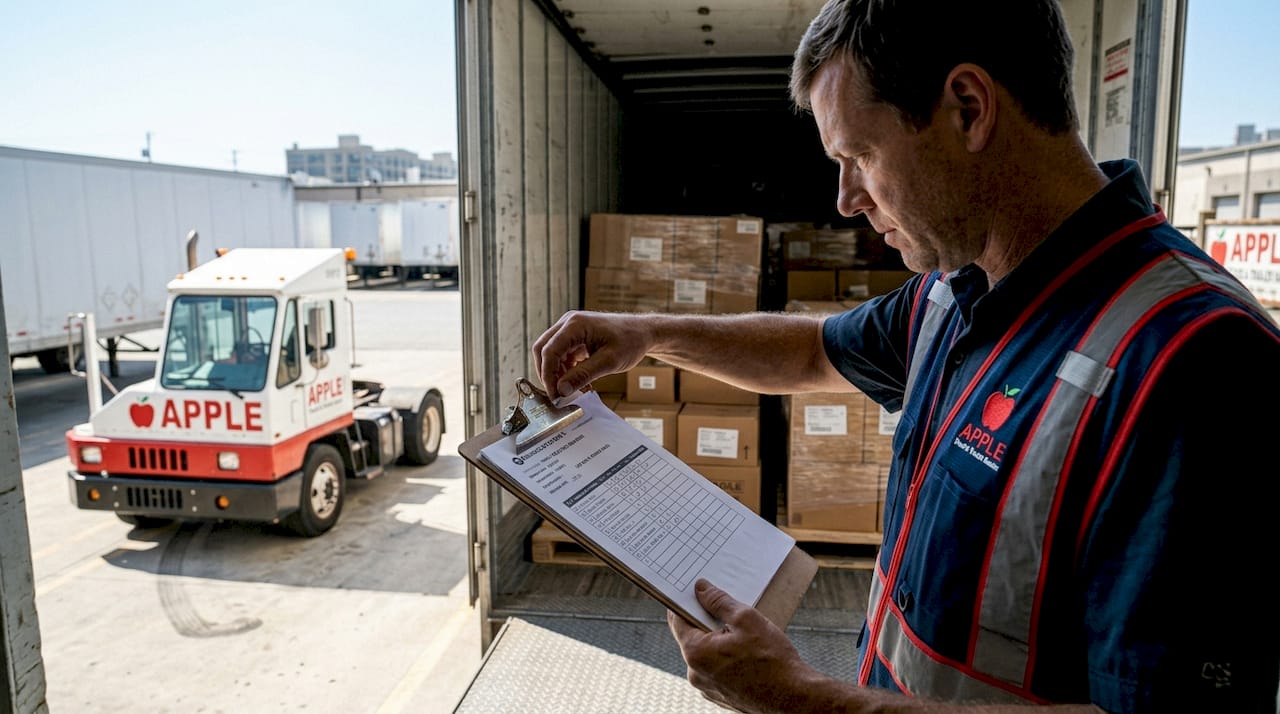Supervisor checks pallet load in trailer