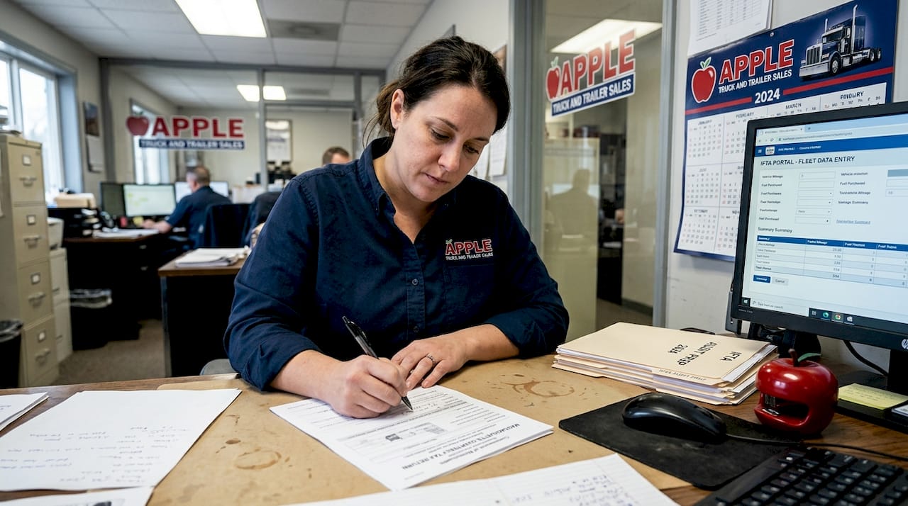 Coordinator filling out fuel tax forms
