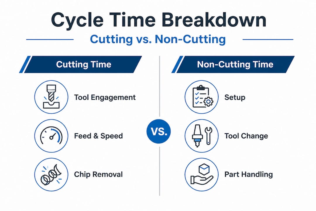 Infographic comparing cutting and non-cutting cycle time