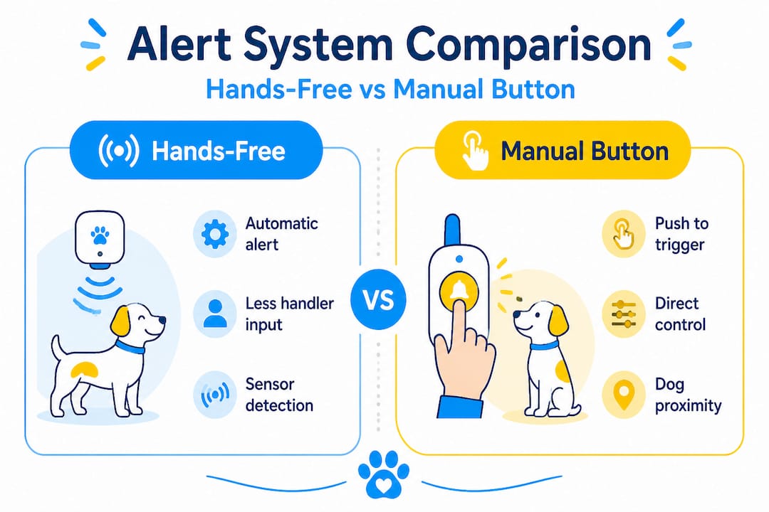 Infographic comparing hands-free and manual alert systems