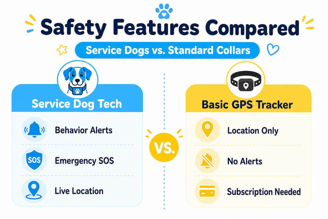 Infographic comparing service dog tech features