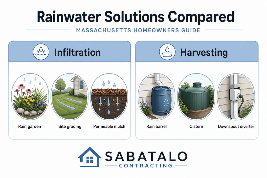 Infographic comparing infiltration vs harvesting solutions