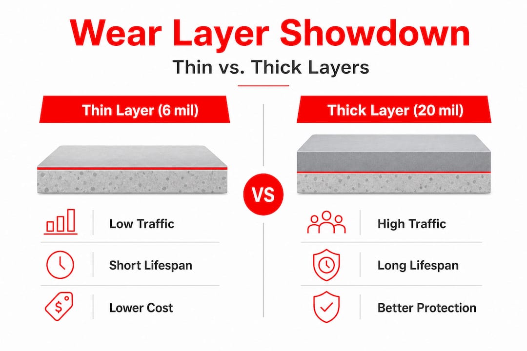 Infographic comparing thin versus thick wear layers