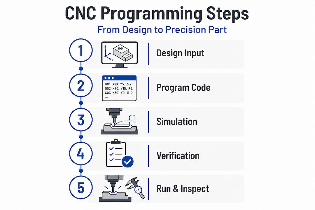 Infographic with key steps in CNC programming