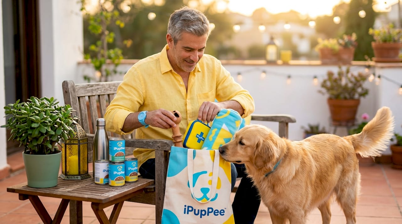 Packing pet emergency kit in living room