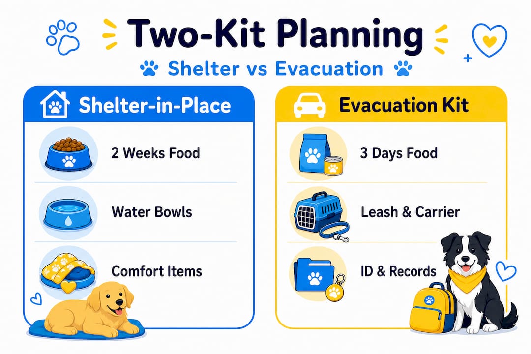 Infographic comparing pet shelter and evacuation kits