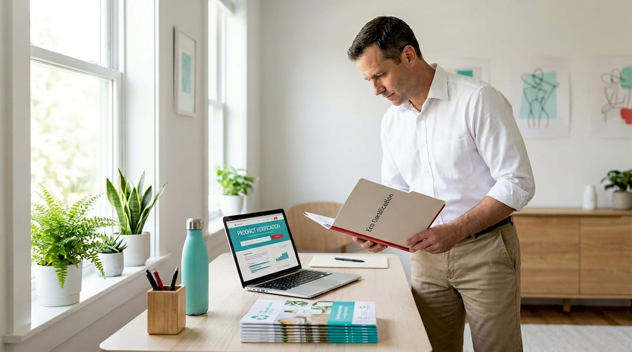 Cleaner reviewing eco-friendly product certification