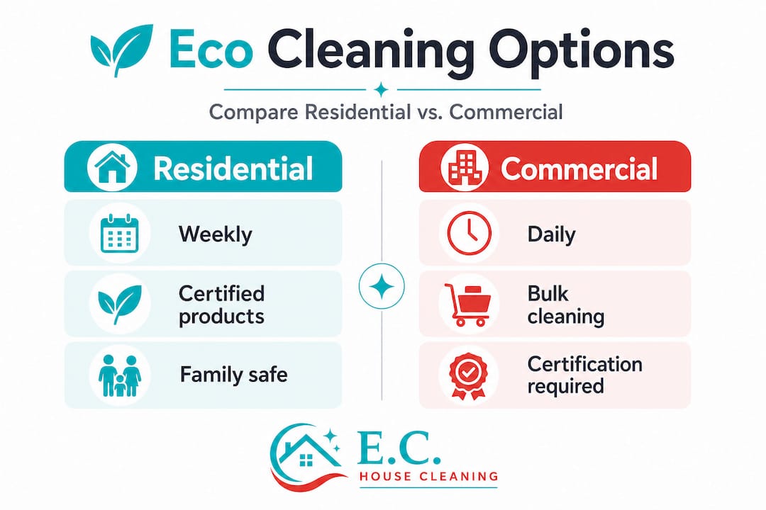 Infographic comparing eco-friendly residential and commercial cleaning