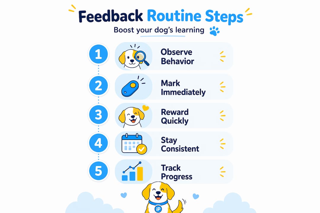 Infographic showing five steps of dog feedback