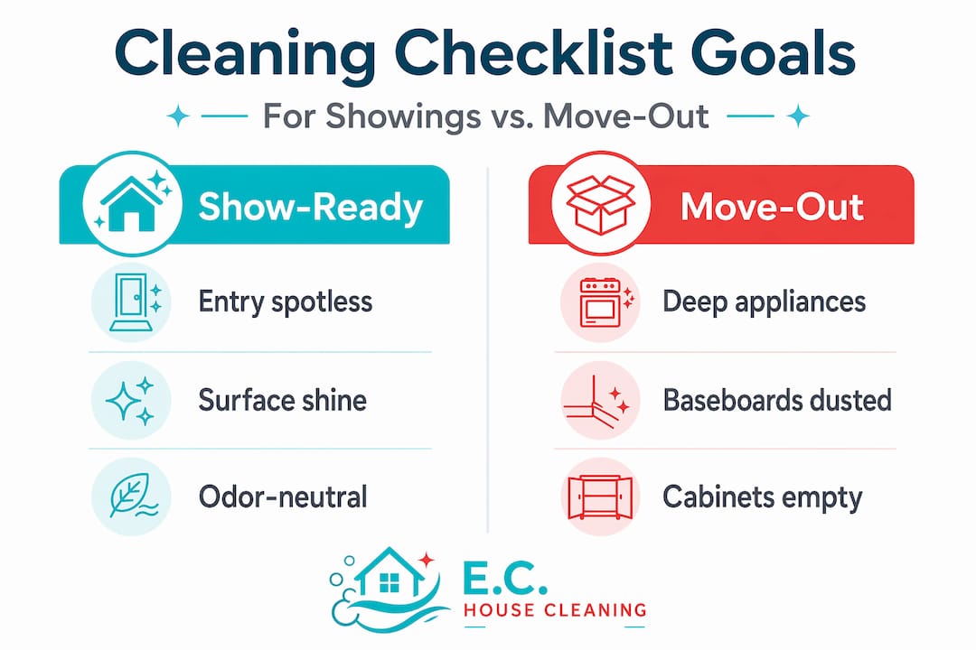 Infographic comparing showing and move-out cleaning priorities