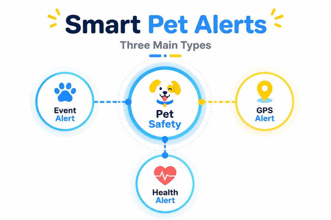 Hierarchy infographic showing three types of pet alerts