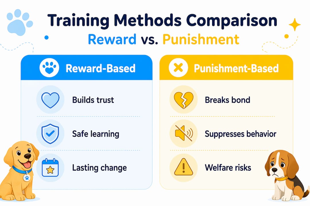 Infographic comparing reward and punishment training methods