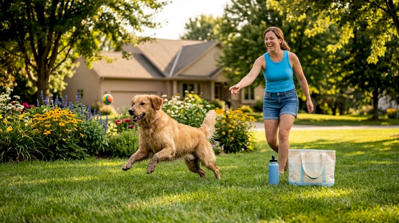 Dog fetching tennis ball in neighborhood park