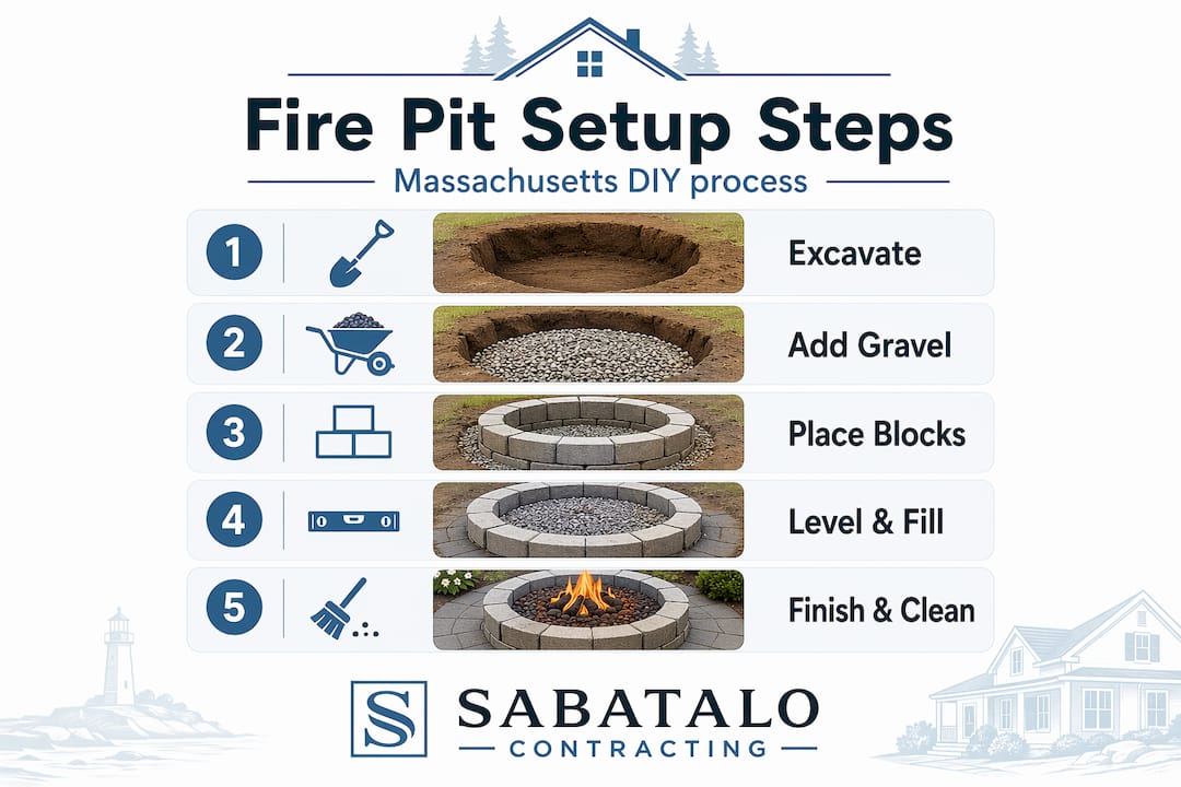 Infographic showing DIY fire pit installation steps