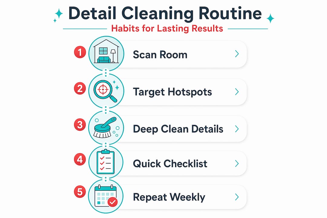 Infographic showing detail cleaning steps process