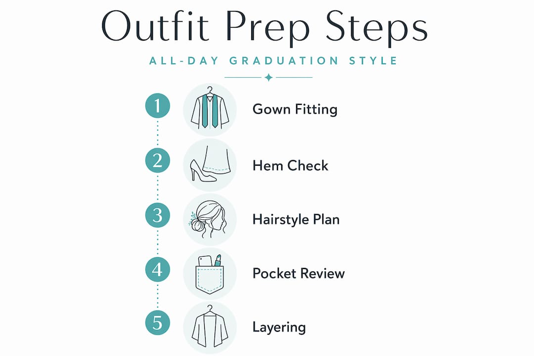 Infographic listing outfit prep steps for graduation