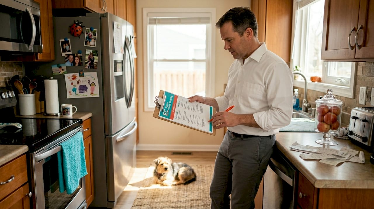 Father reviewing home cleaning schedule