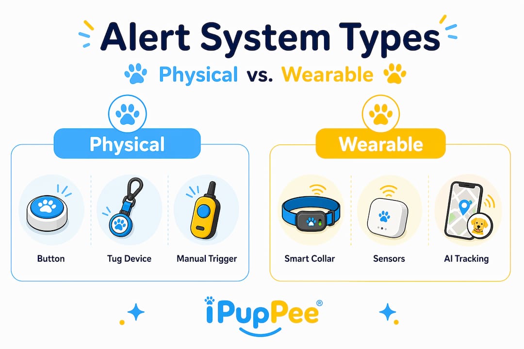Infographic comparing physical and wearable dog alert systems
