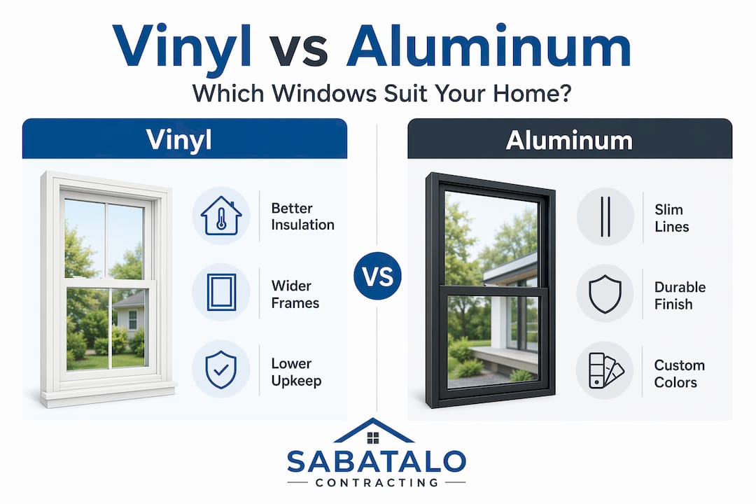 Vinyl vs aluminum windows feature comparison infographic
