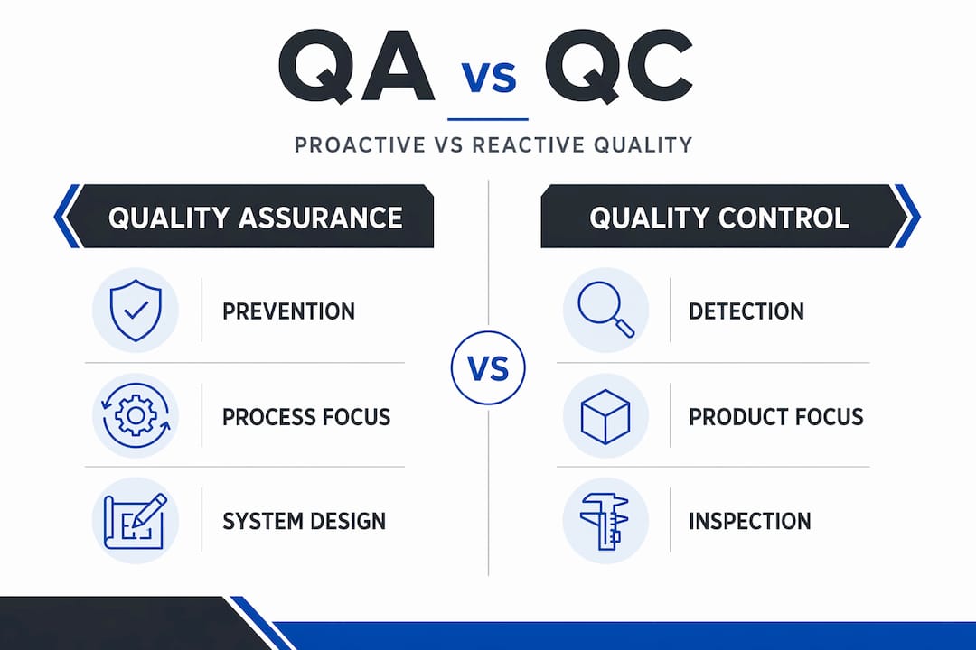 Infographic comparing QA and QC in manufacturing