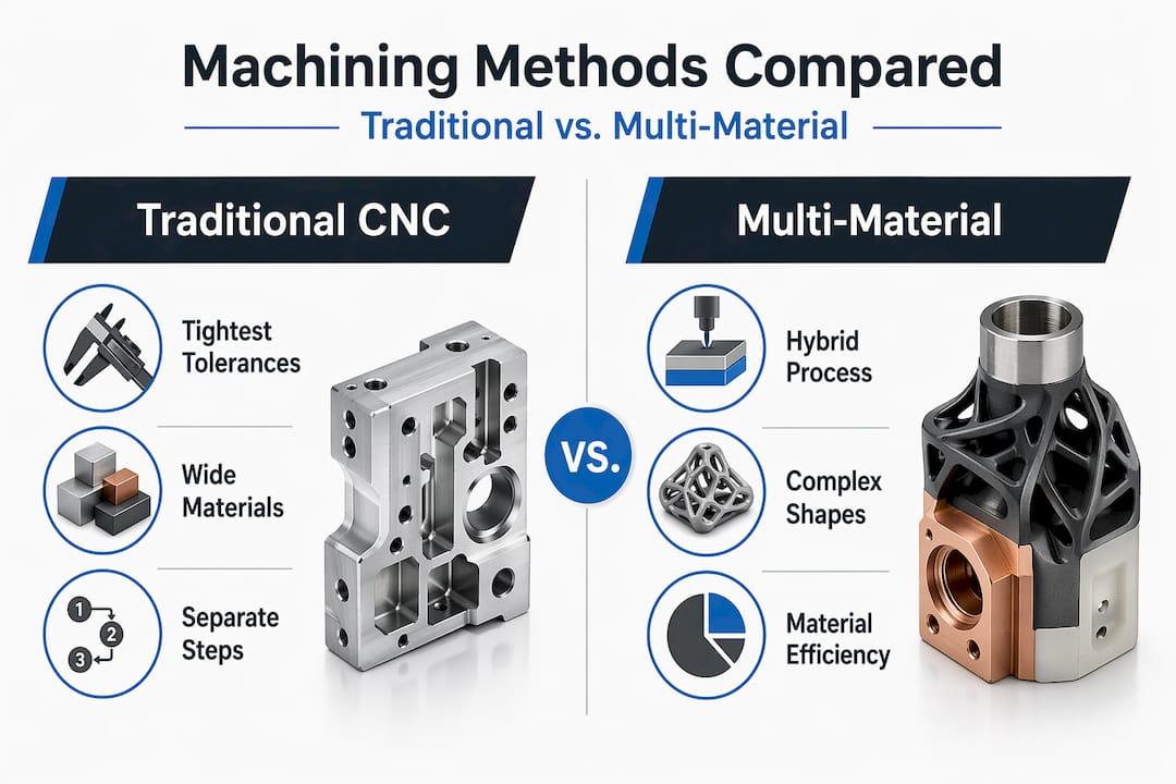 Infographic comparing traditional and multi-material machining