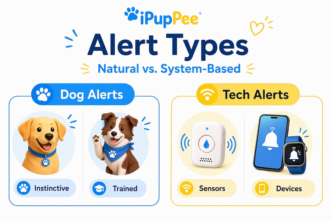Infographic comparing dog alerts and tech alerts