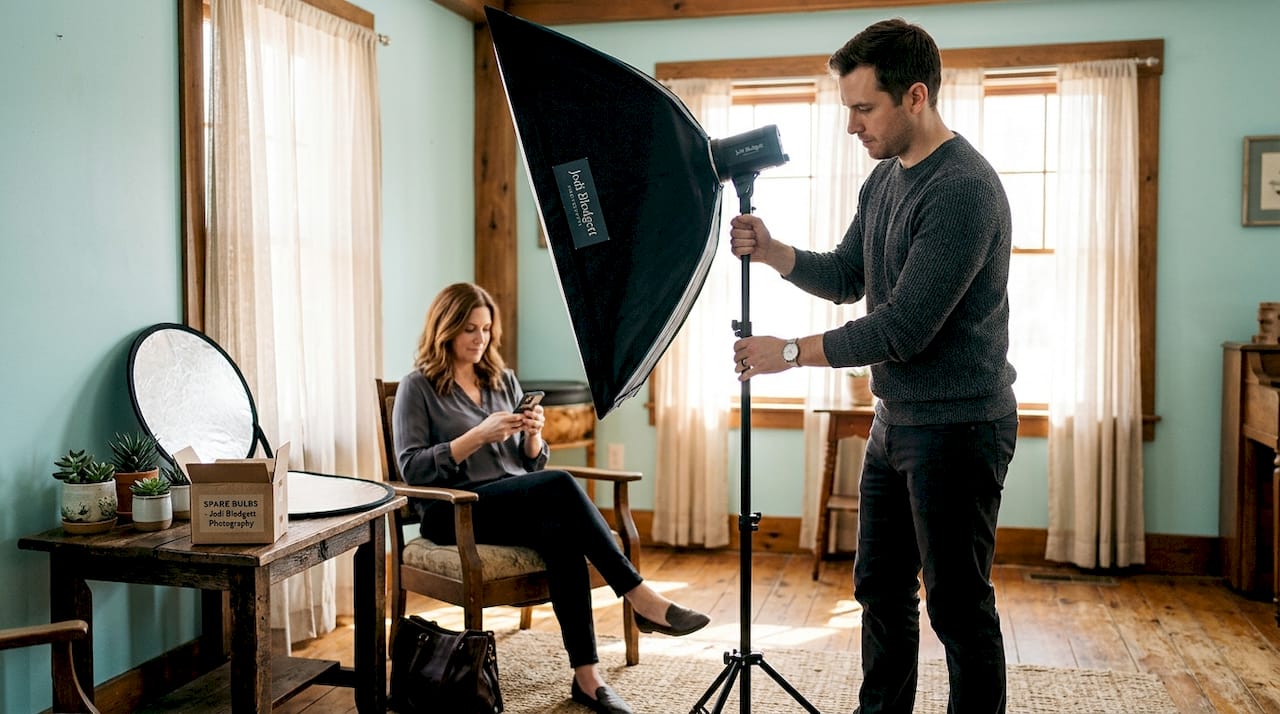 Adjusting softbox distance for portrait photo