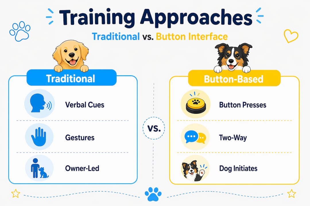 Infographic comparing traditional and button-based training