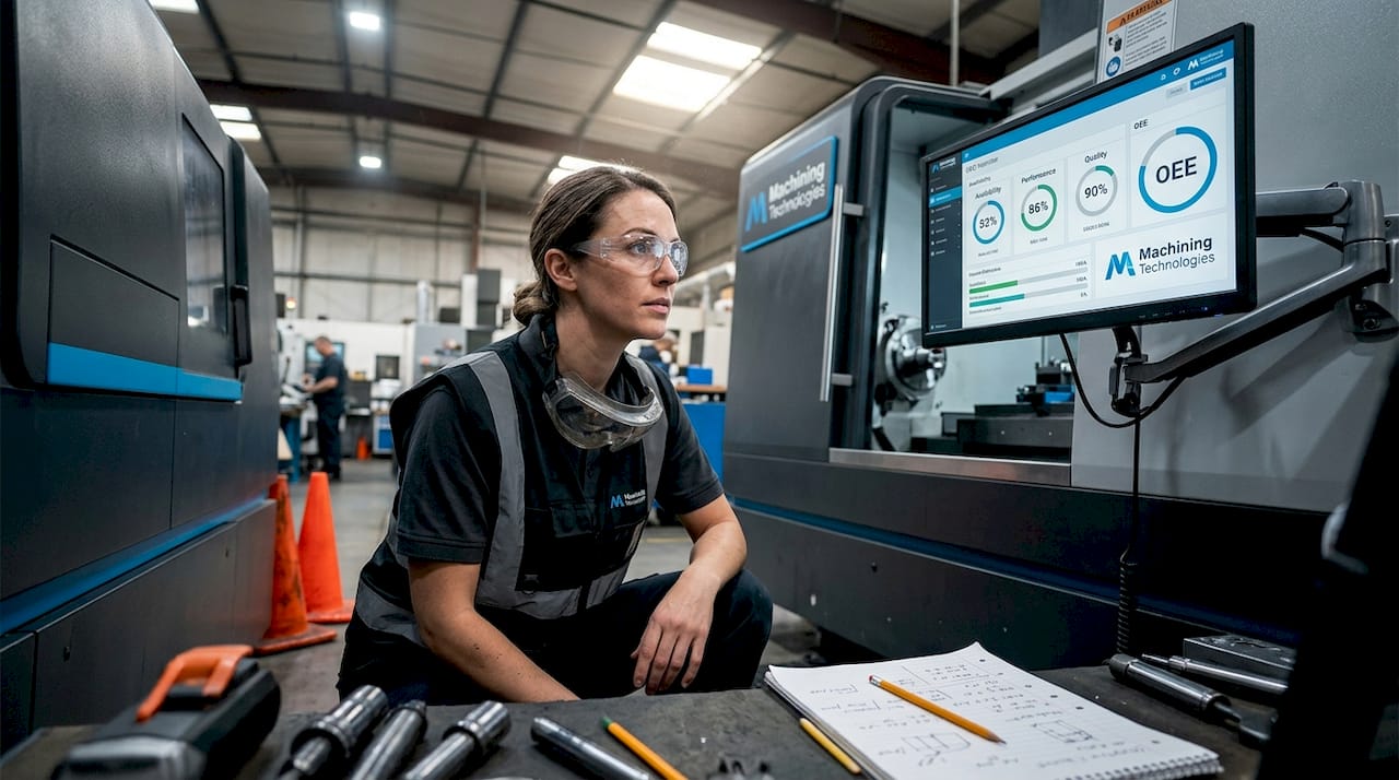 Supervisor monitoring machine OEE performance