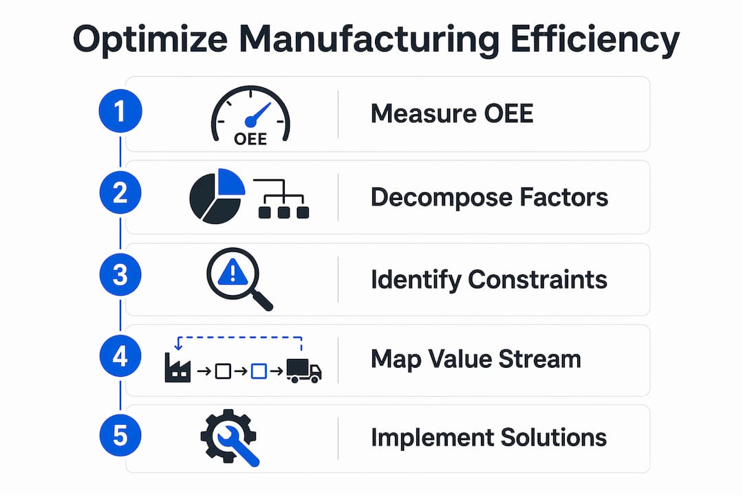 Infographic illustrating manufacturing efficiency optimization steps