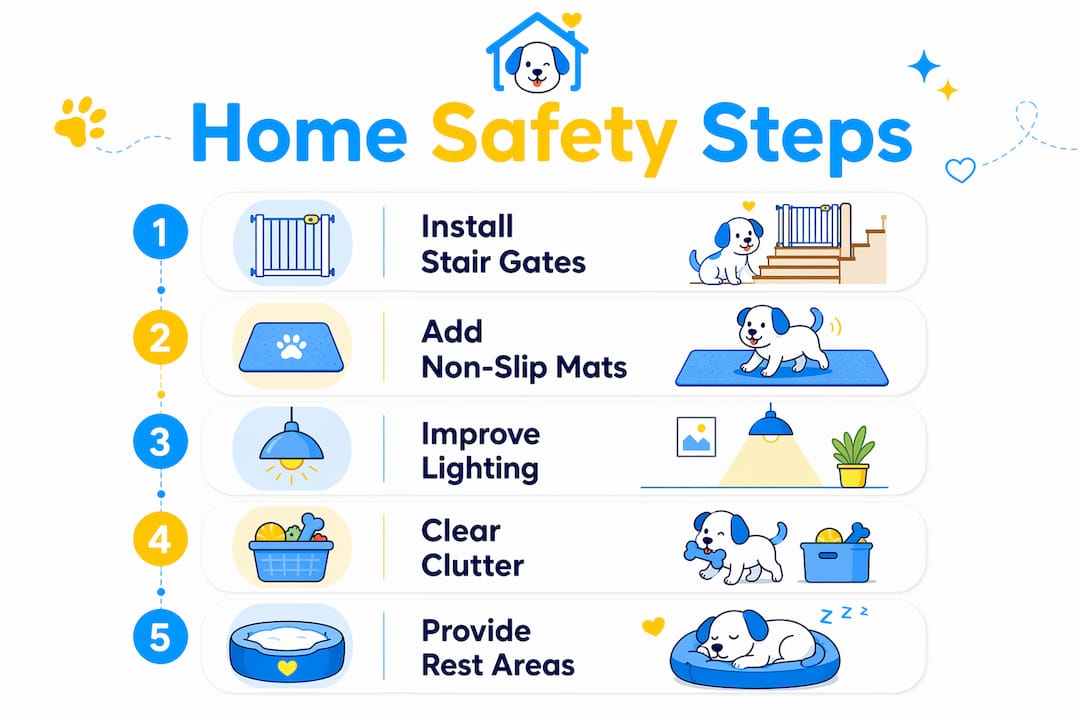 Stepwise infographic showing home safety modifications