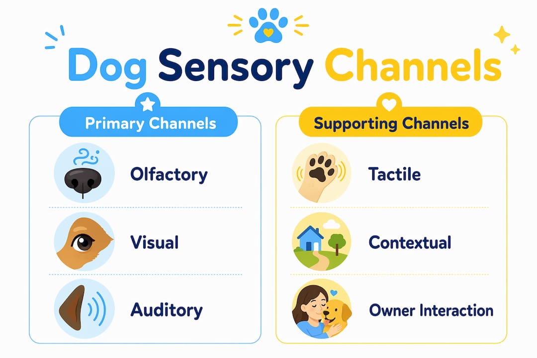 Infographic comparing primary and supporting dog communication channels