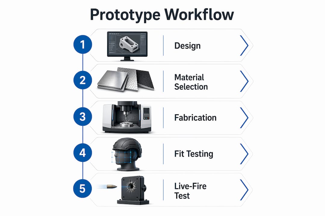 Infographic illustrating firearm prototype design workflow