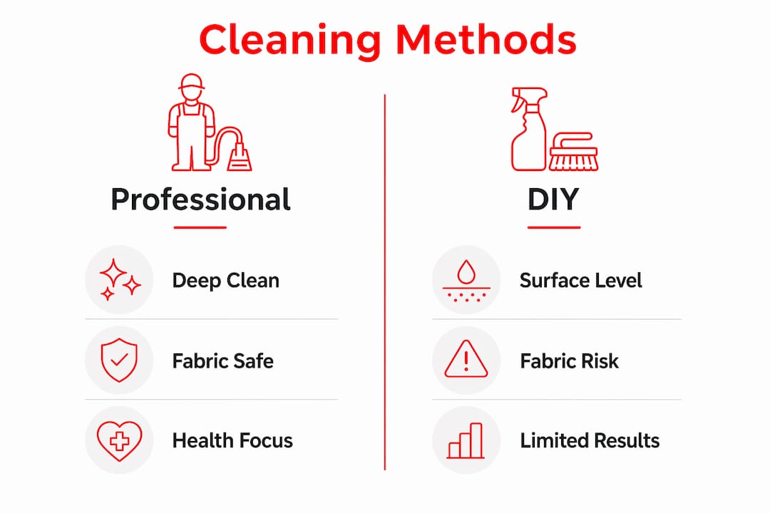 Infographic comparing professional vs DIY upholstery cleaning