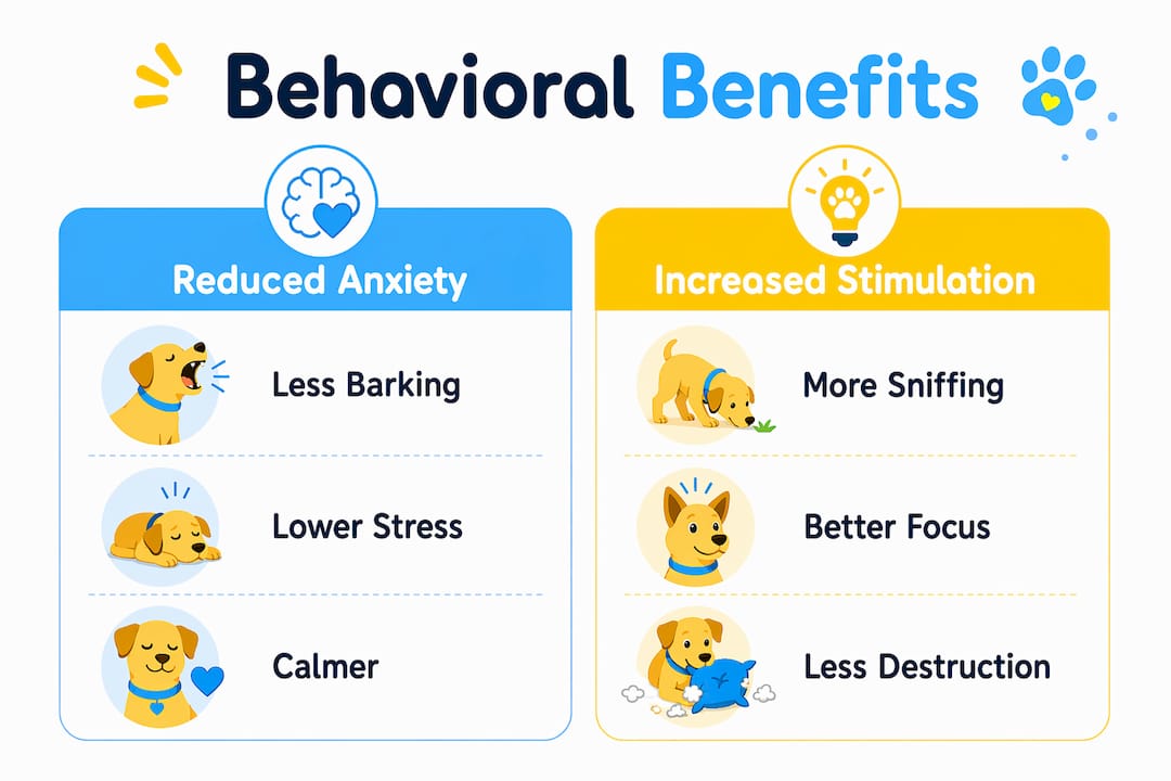Infographic comparing behavioral benefits of outdoor time for pets