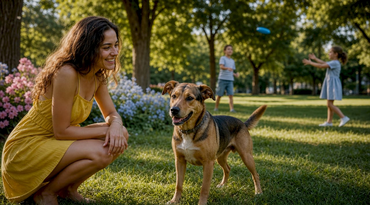 Dog showing relaxed posture and calm facial expression
