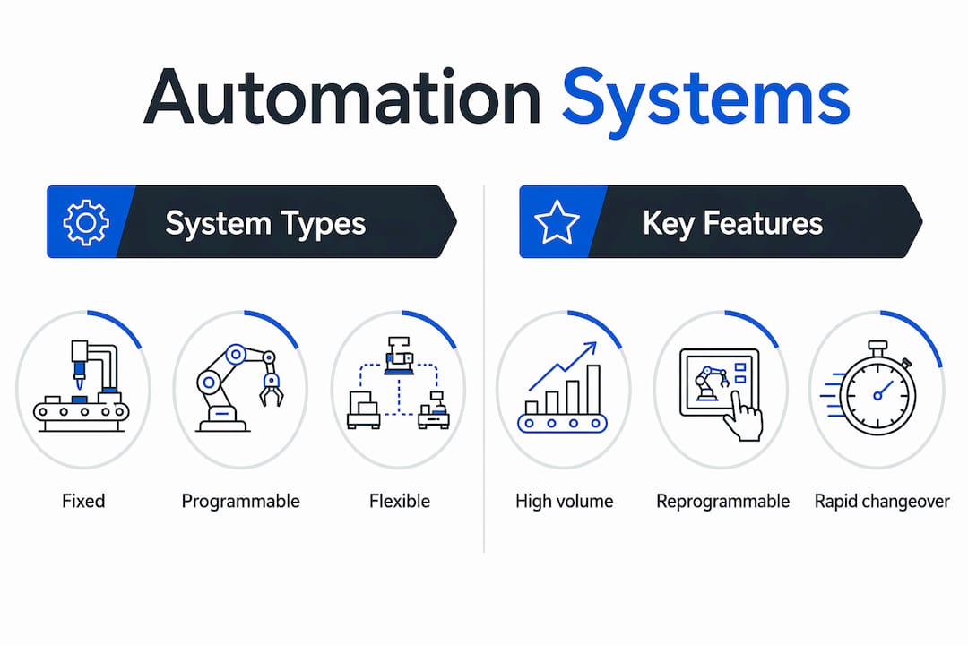 Infographic comparing types of automated manufacturing systems