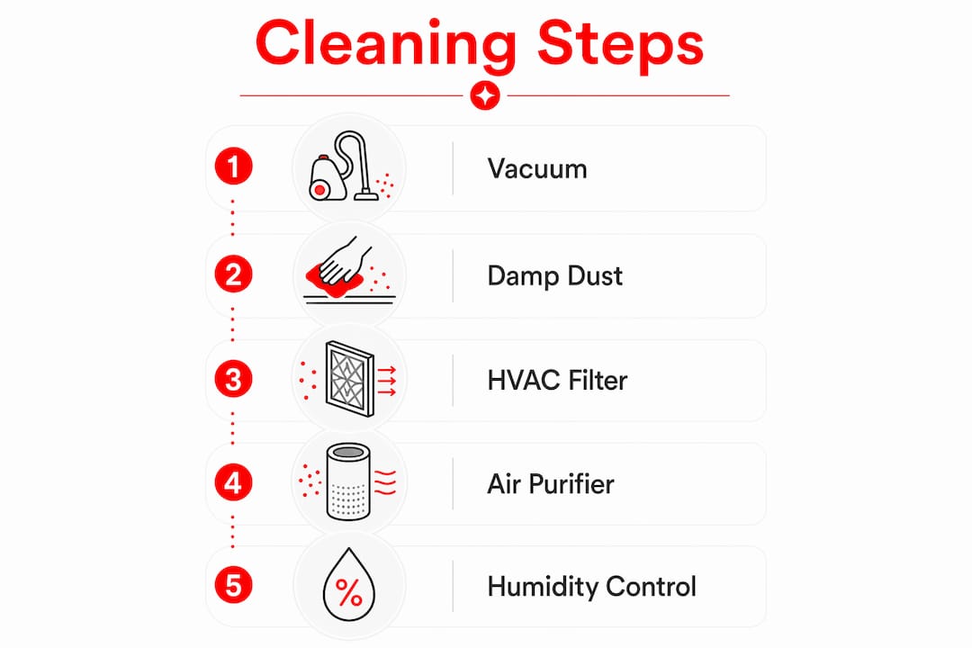 Infographic of cleaning steps to reduce dust and pollen