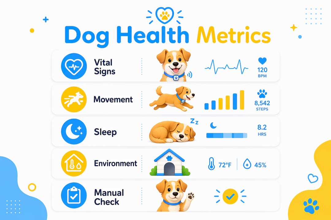 Infographic showing key dog health metrics tracked