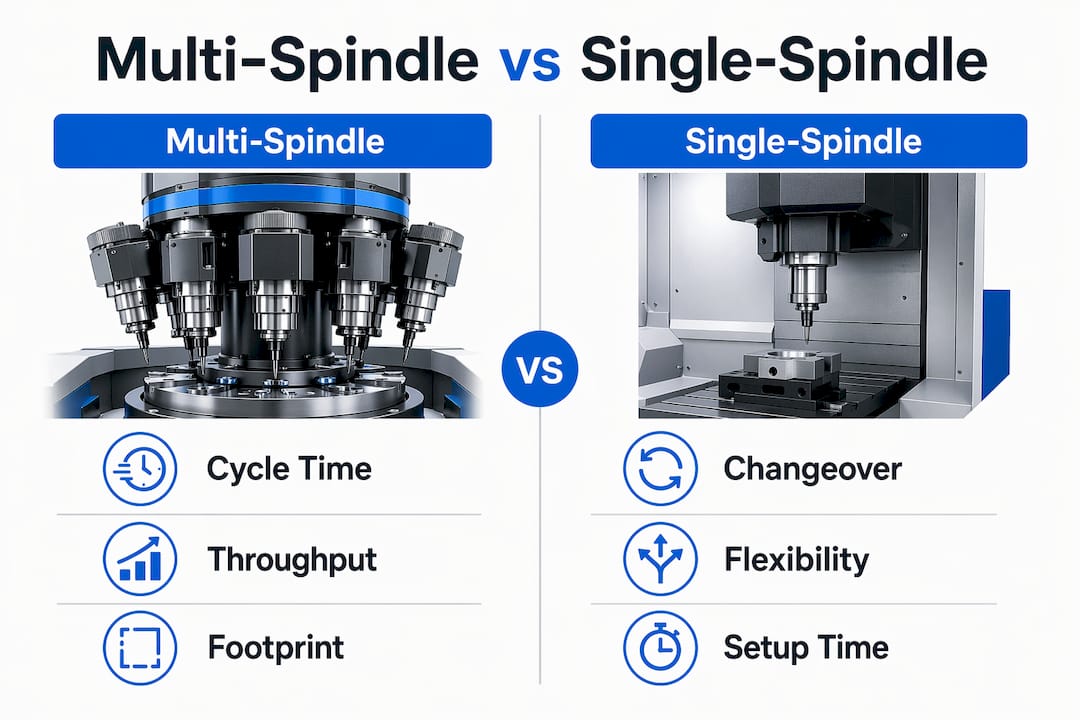 Infographic comparing multi-spindle and single-spindle machining