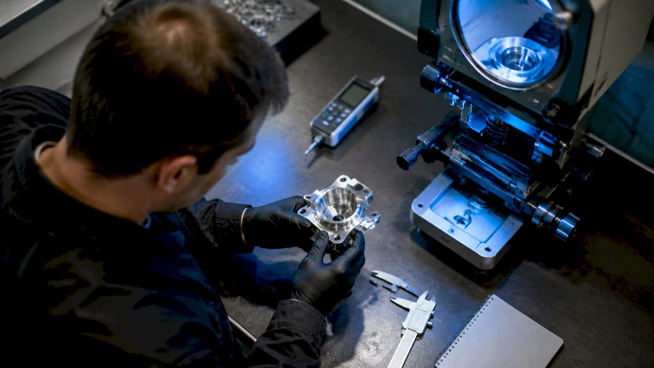 Hands inspecting machined part features