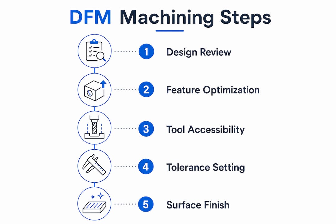 Infographic showing key DFM machining steps