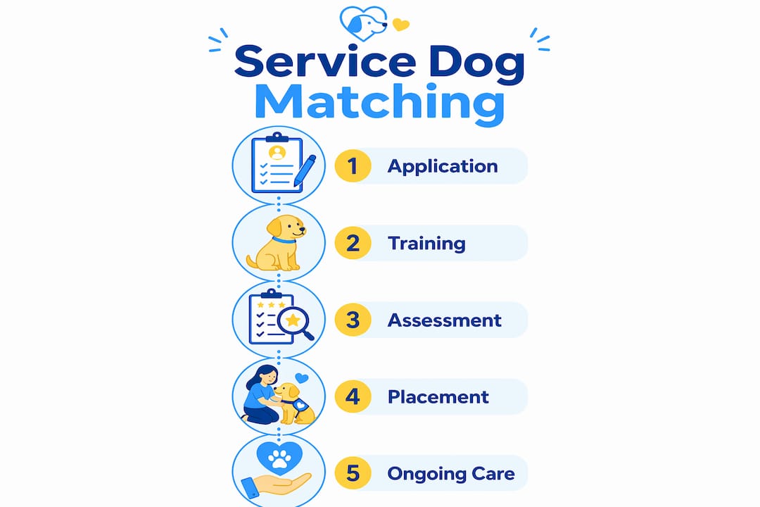 Infographic showing steps in service dog matching process