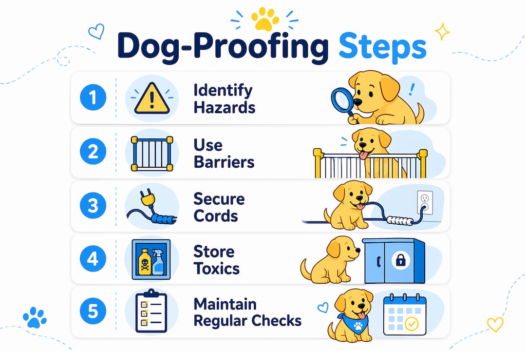 Infographic showing 5 steps to dog-proof home